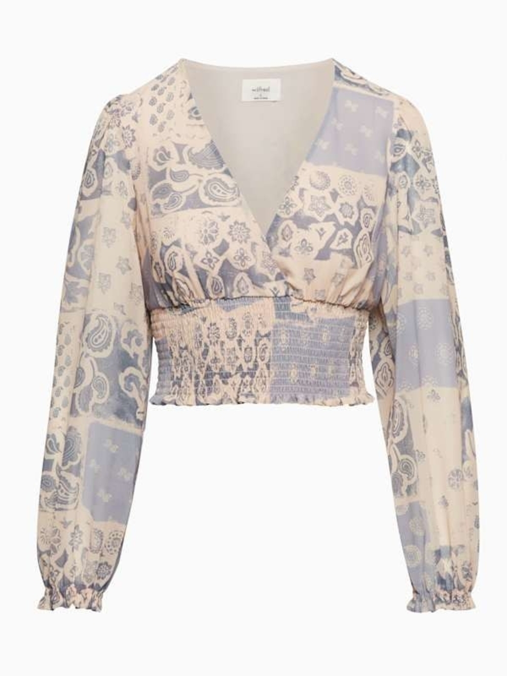 NWOT Aritzia Wilfred Wistful Blouse - Wheat/Basalt Grey Size M